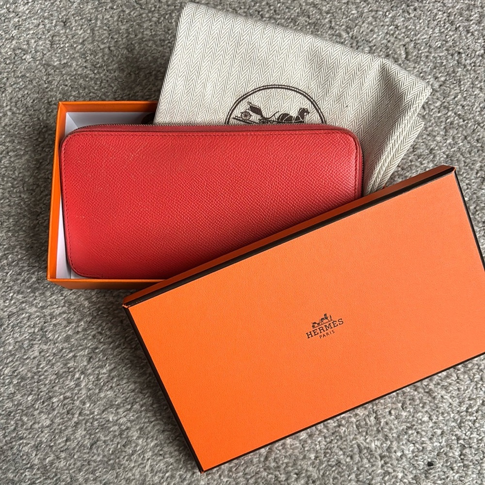 Hermes Silk Wallet in Orange Epsom Leather